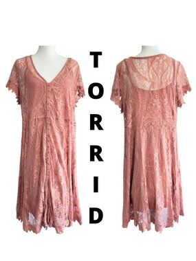 TORRID Dusty Rose Mini Lace Button-Front Lined Shirt Dress Women's 2 (2X 18-20)